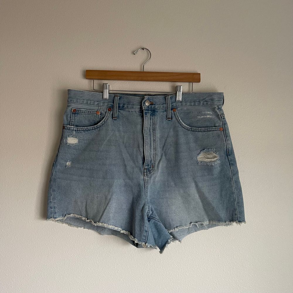 Madewell The‎ MomJean Light Wash Distressed Denim Shorts Size 32